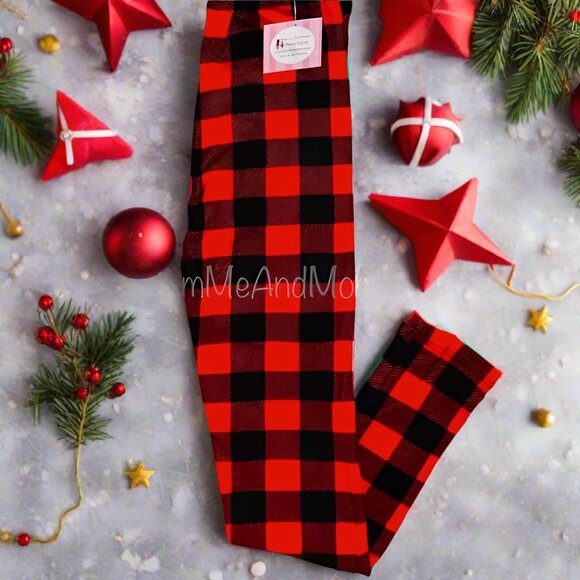 NEW Girls Red Plaid Christmas Leggings, Buttery Soft, Mom and Me Sets Size Small - Picture 3 of 11